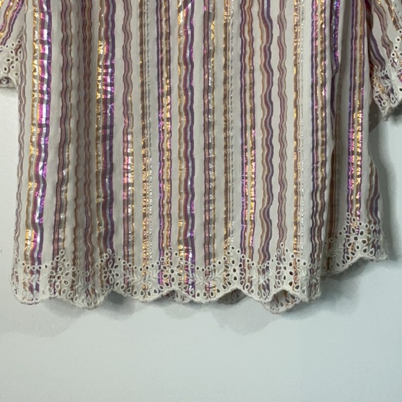 Soft Surroundings Ciel Metallic Stripe Eyelet Top Size L Petite - Picture 7 of 8